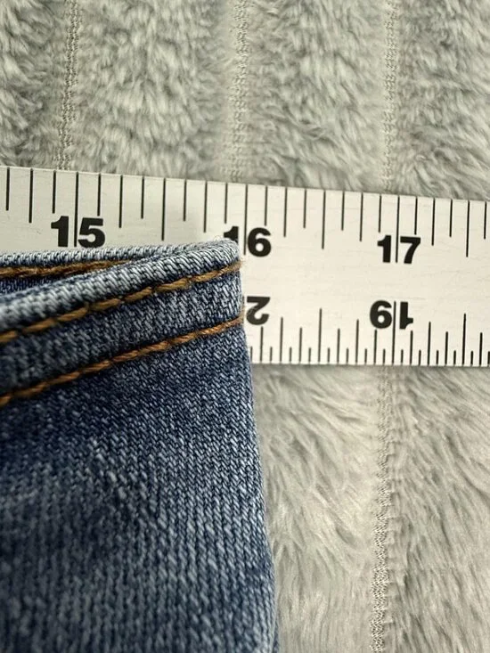 OAT New York Wide Leg High Rise Jeans Womens 10 Blue Boho Raw Hem Stretch Denim - Picture 4 of 9